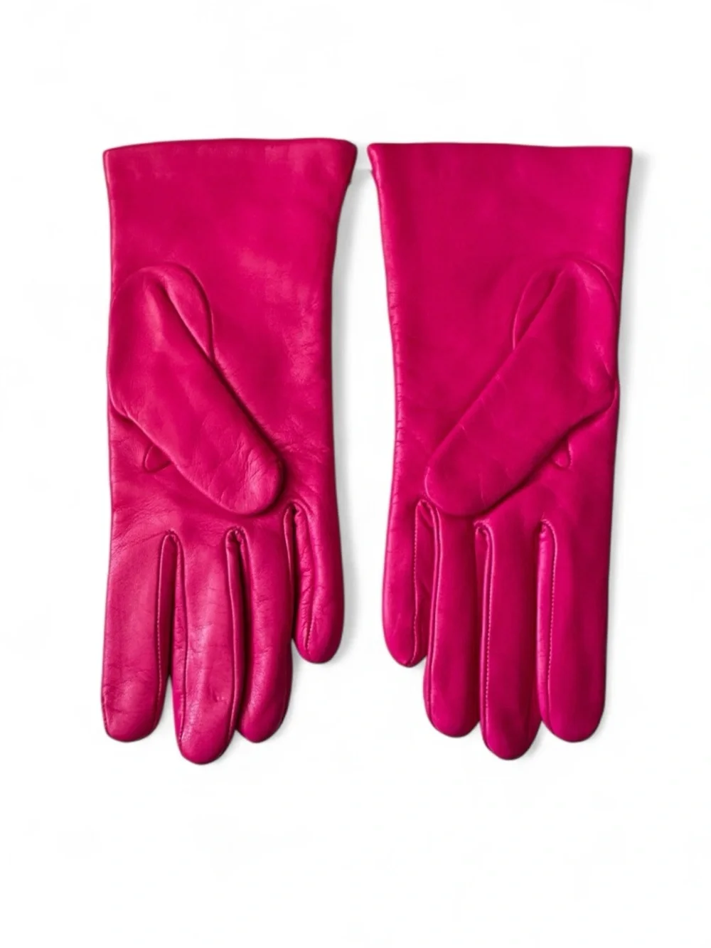 Portolano Fuchsia Pink Leather Gloves with Cashmere Lining Size 6 1/2